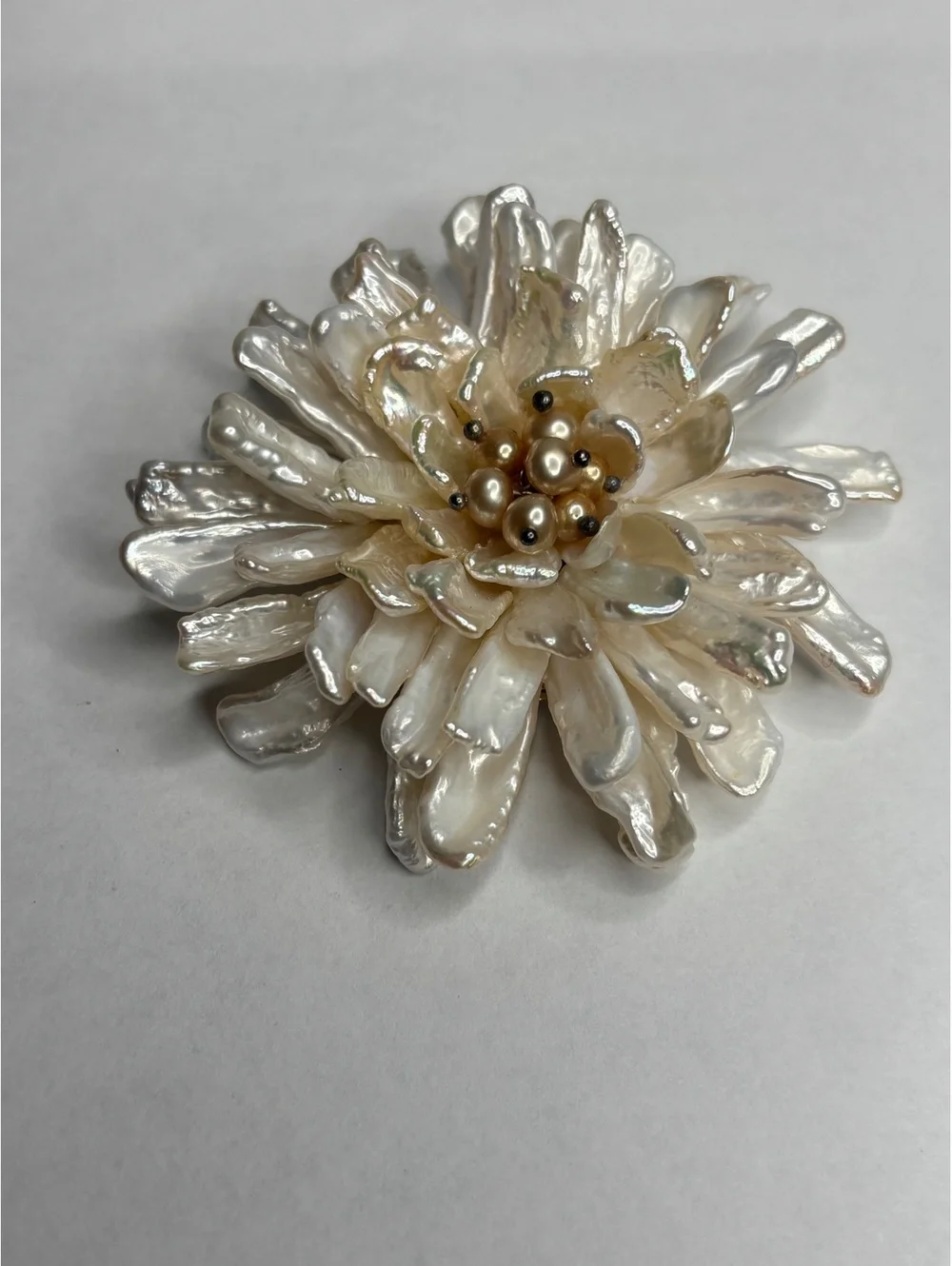 Vintage Silver Tone Freshwater Pearl Large Statement Flower Brooch
